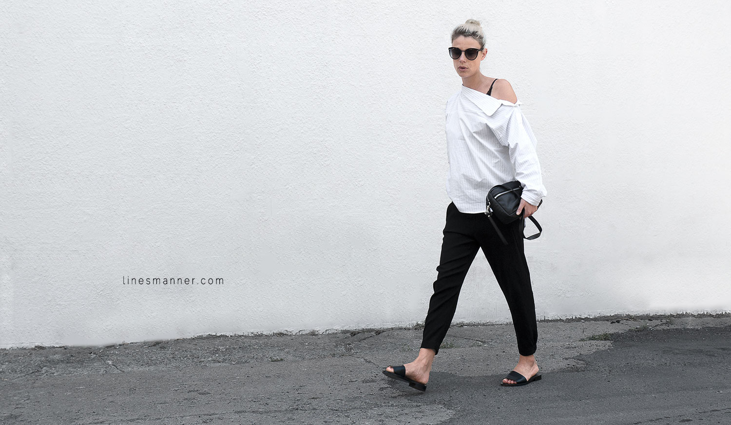 Lines-Manner-Simplicity-Off_shoulder-Monochrome-Noway_Monday-Details-Edgy6Backward-Sleek Statement_piece-Pinstripe-Business-Shirt-Minimal-Essentials-Outfit-Fashion-Minimal_fashion-Slides-Everlane-8