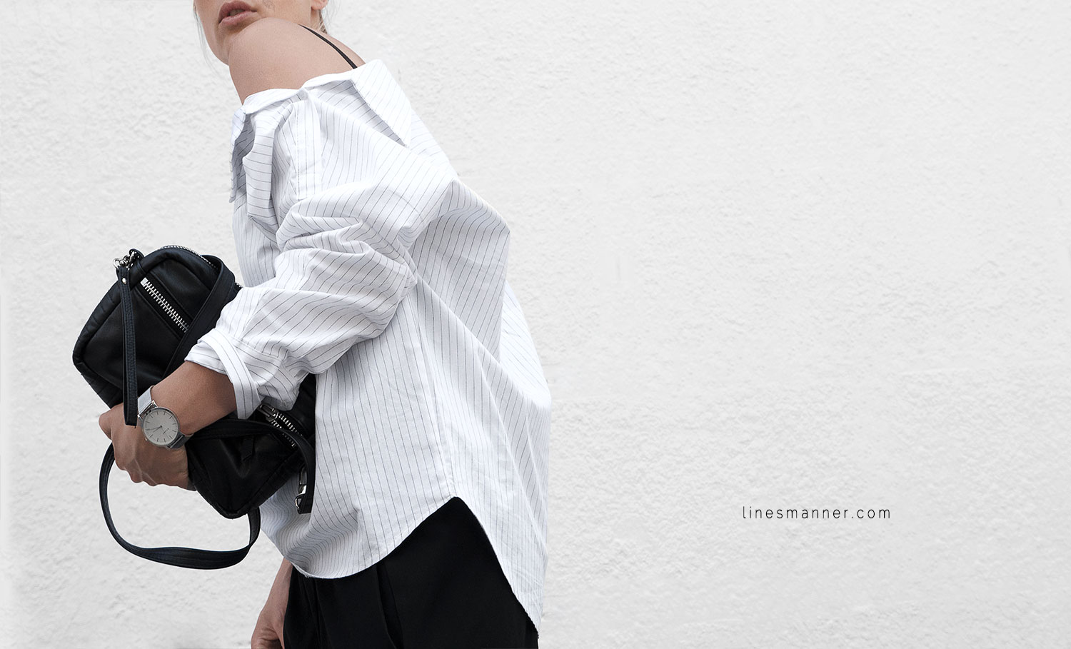 Lines-Manner-Simplicity-Off_shoulder-Monochrome-Noway_Monday-Details-Edgy6Backward-Sleek Statement_piece-Pinstripe-Business-Shirt-Minimal-Essentials-Outfit-Fashion-Minimal_fashion-Slides-Everlane-4